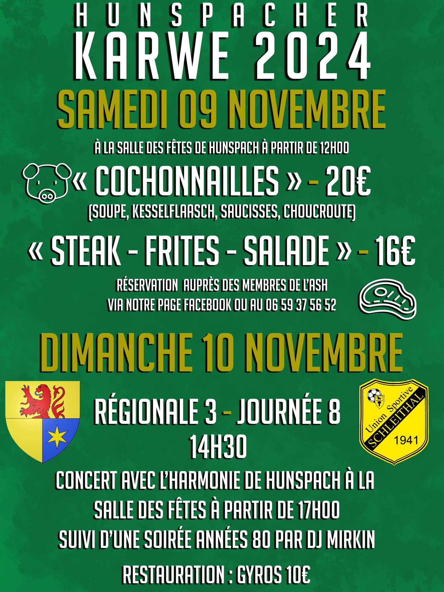 Concert de l'harmonie de Hunspach suivie d'une soirée années 80 organisé par l'AS Hunspach