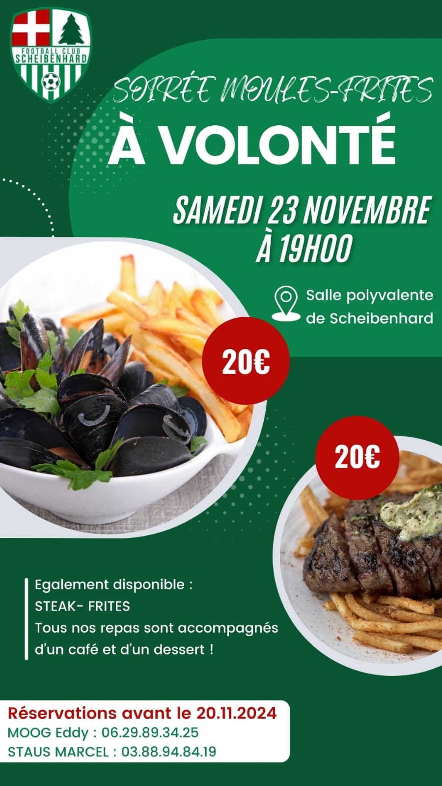 Soirée Moules/Frites à volonté ou steak/frites du FC Scheibenhard