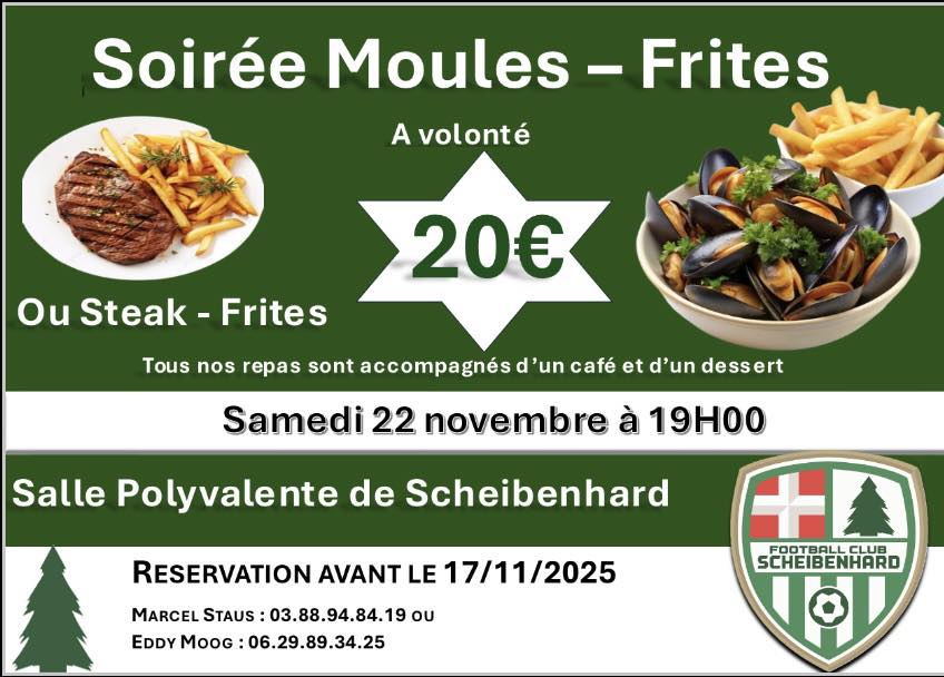 Soirée moules/frites à volonté ou steak/frites du FC Scheibenhard
