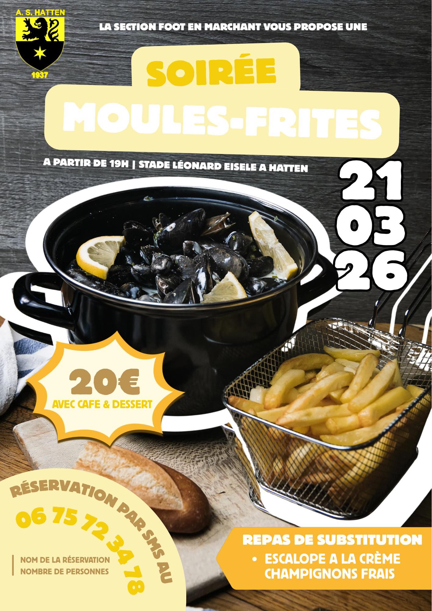 Soirée moules/frites ou escalope à la crème de l'AS Hatten