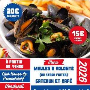 Repas moules/frites à volonté ou steak/frites de l'US Preuschdorf